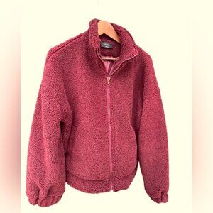 Vici Sherpa Teddy Zip-Up Jacket Burgundy Size Small